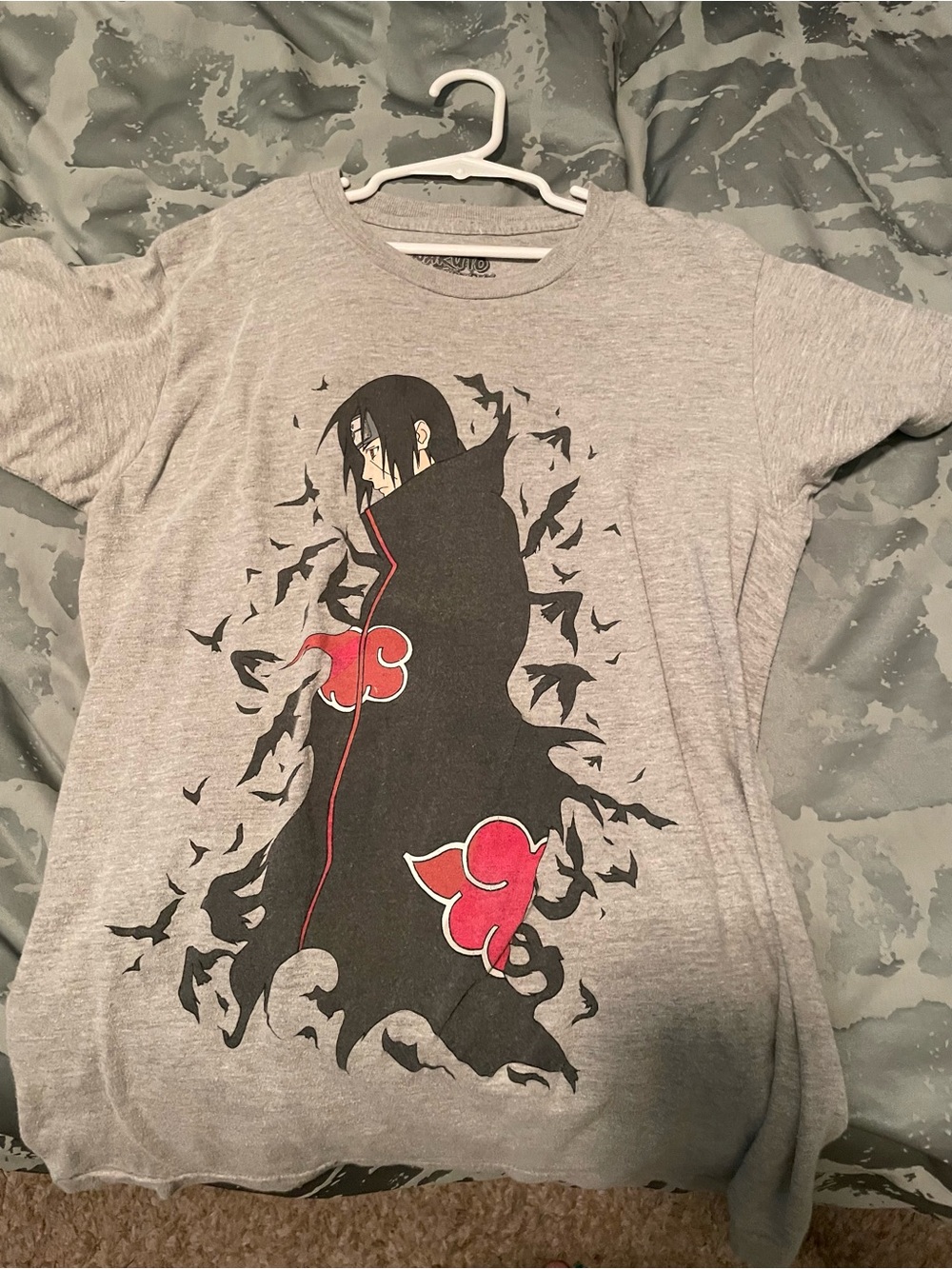 Grey NARUTO Anime Graphic Tee with Red Accents